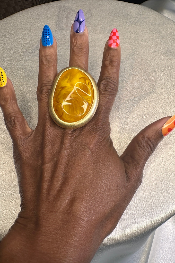 Oversized Bold Oval Stone Accent Stretch Ring - Topaz