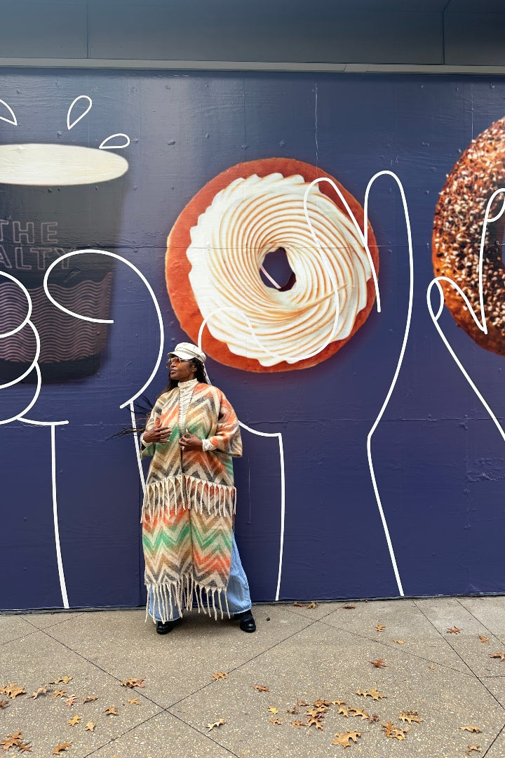 Winter Chevron Stripe Split Kimono Coat-Green Orange Tan Blend Ships 12/5