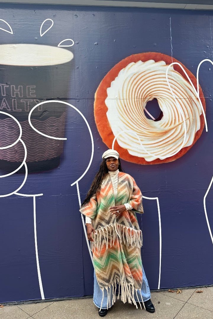 Winter Chevron Stripe Split Kimono Coat-Green Orange Tan Blend Ships 12/5