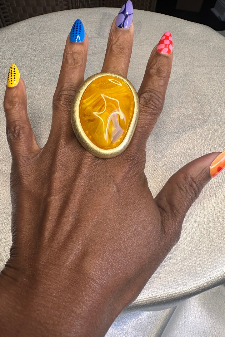 Oversized Bold Oval Stone Accent Stretch Ring - Topaz