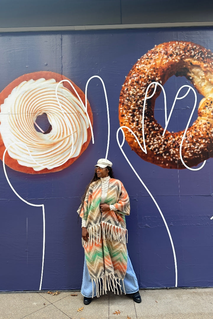 Winter Chevron Stripe Split Kimono Coat-Green Orange Tan Blend Ships 12/5