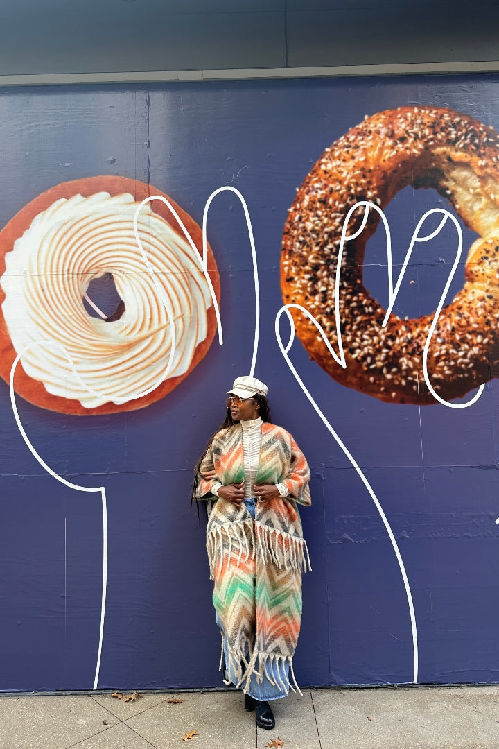 Winter Chevron Stripe Split Kimono Coat-Green Orange Tan Blend Ships 12/5