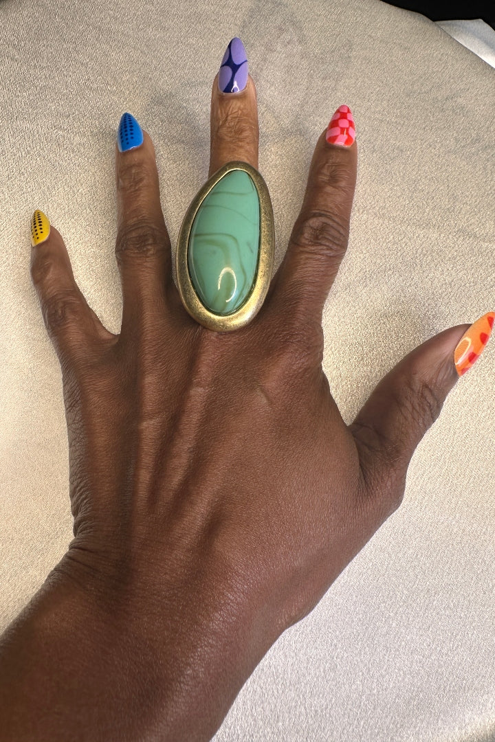 Oversized Bold Oval Stone Accent Stretch Ring - Turquoise