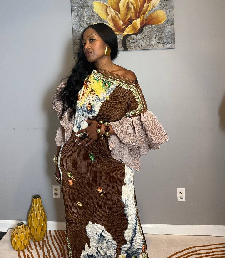 Own the room ruffled maxi dress - chocolate Tan Cream Blend