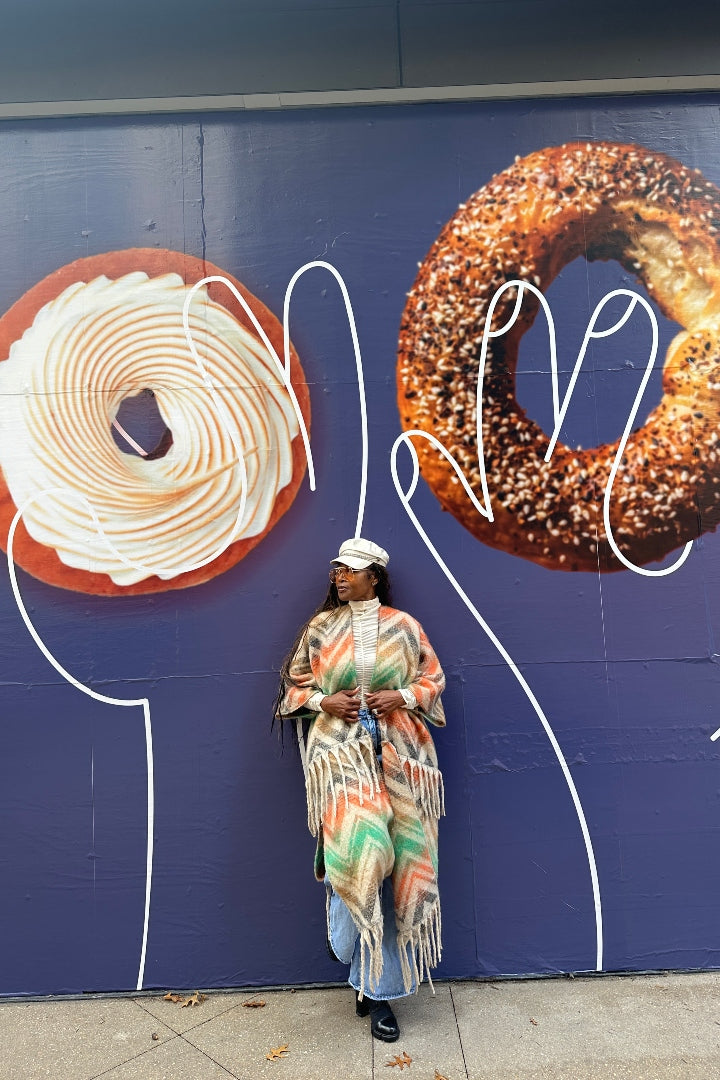 Winter Chevron Stripe Split Kimono Coat-Green Orange Tan Blend Ships 12/5