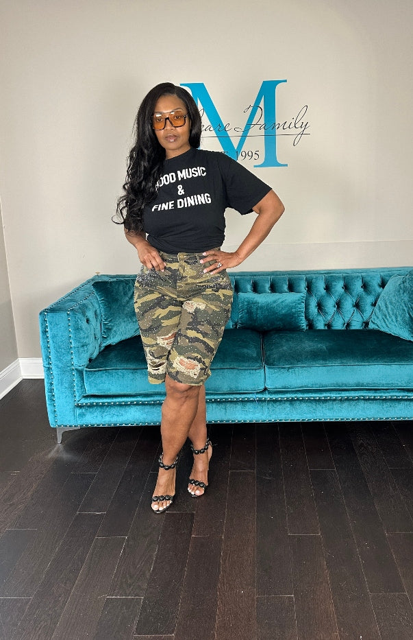 Sparkle Distressed Camo Jorts