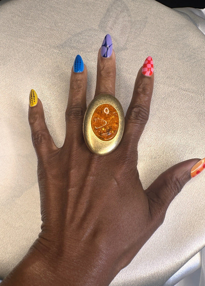 Oversized Bold Dome Accent Stretch Ring - Orange