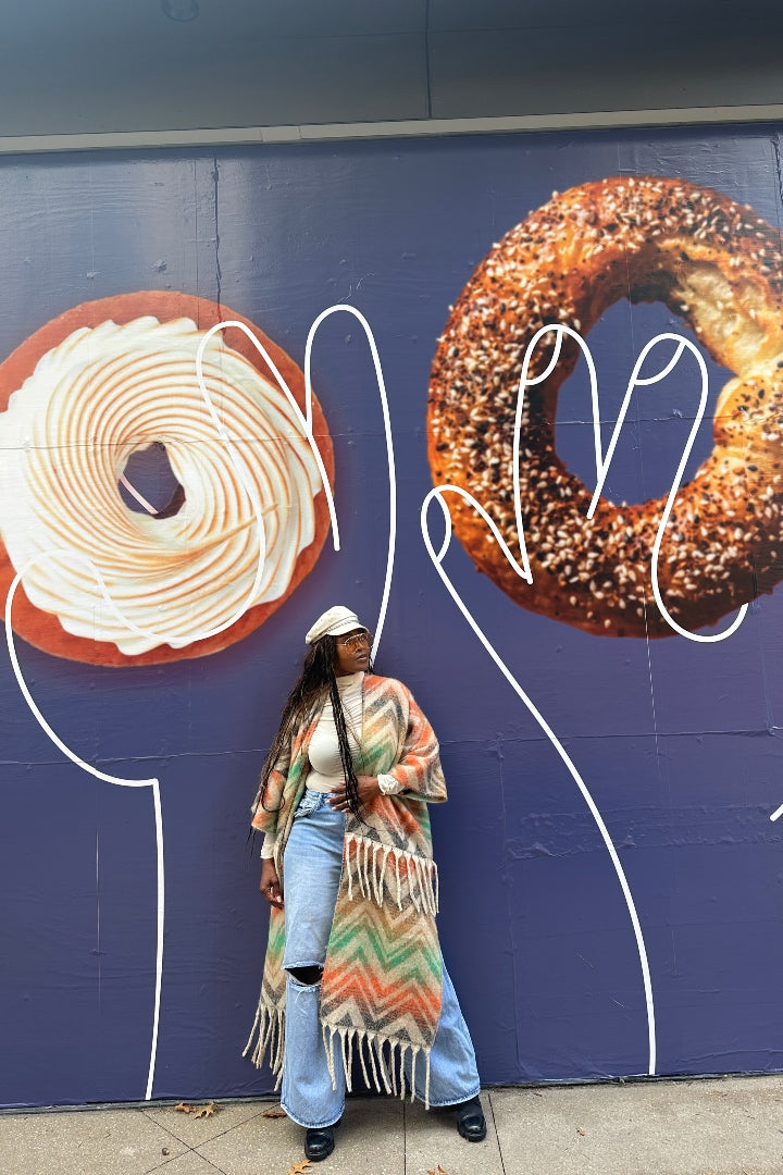 Winter Chevron Stripe Split Kimono Coat-Green Orange Tan Blend Ships 12/5