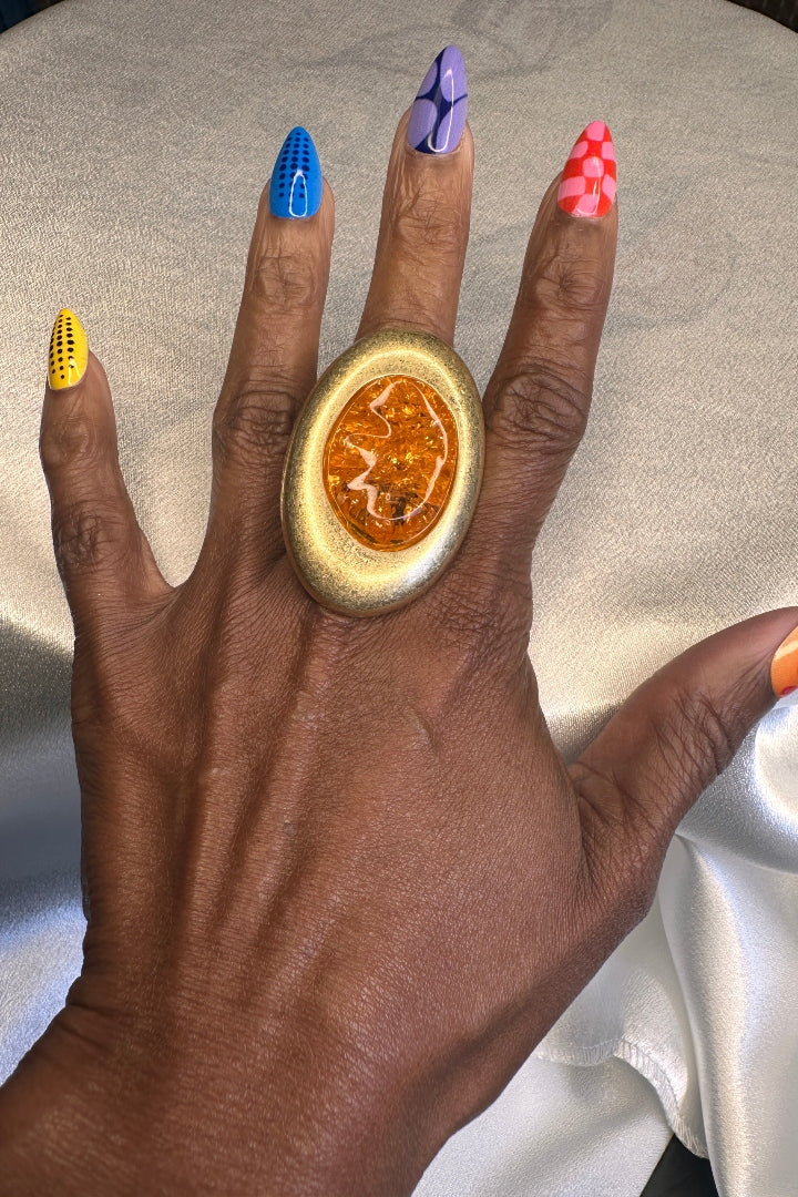 Oversized Bold Dome Accent Stretch Ring - Orange