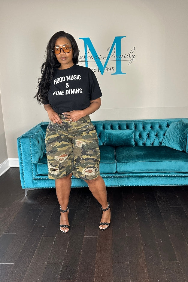 Sparkle Distressed Camo Jorts