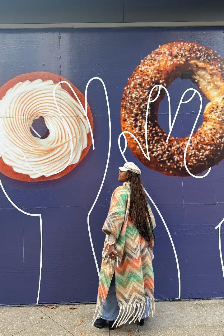 Winter Chevron Stripe Split Kimono Coat-Green Orange Tan Blend Ships 12/5