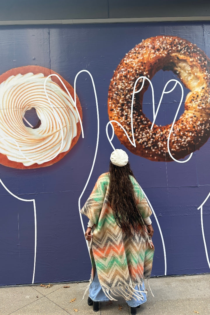 Winter Chevron Stripe Split Kimono Coat-Green Orange Tan Blend Ships 12/5