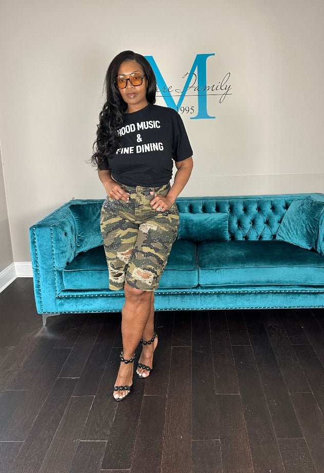 Sparkle Distressed Camo Jorts