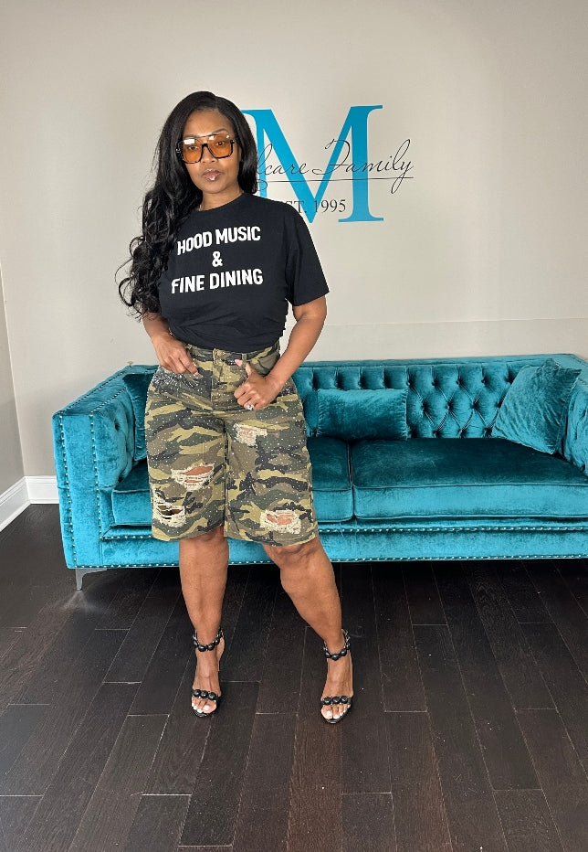 Sparkle Distressed Camo Jorts