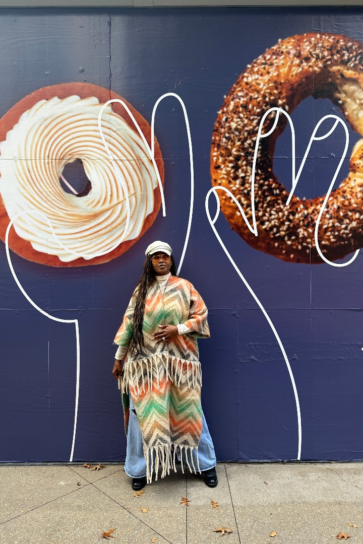 Winter Chevron Stripe Split Kimono Coat-Green Orange Tan Blend Ships 12/5