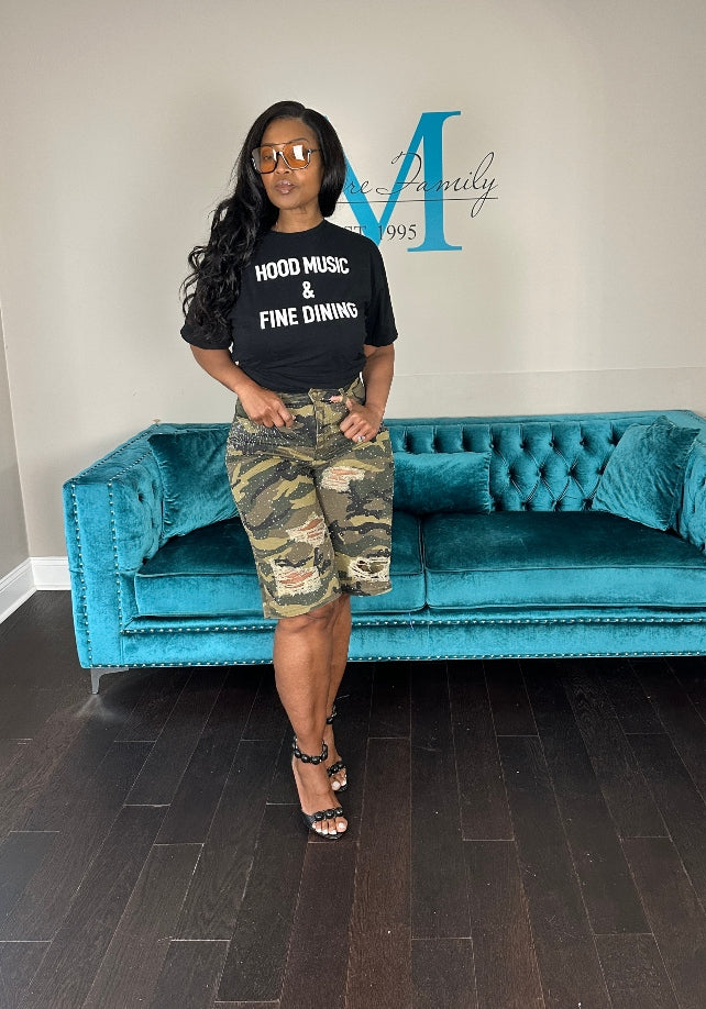 Sparkle Distressed Camo Jorts