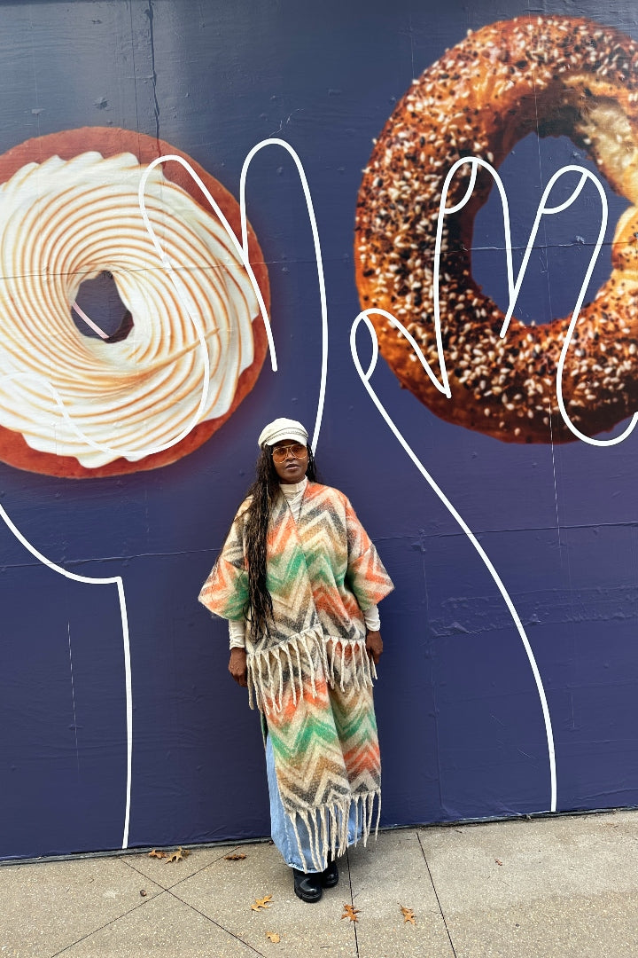 Winter Chevron Stripe Split Kimono Coat-Green Orange Tan Blend Ships 12/5