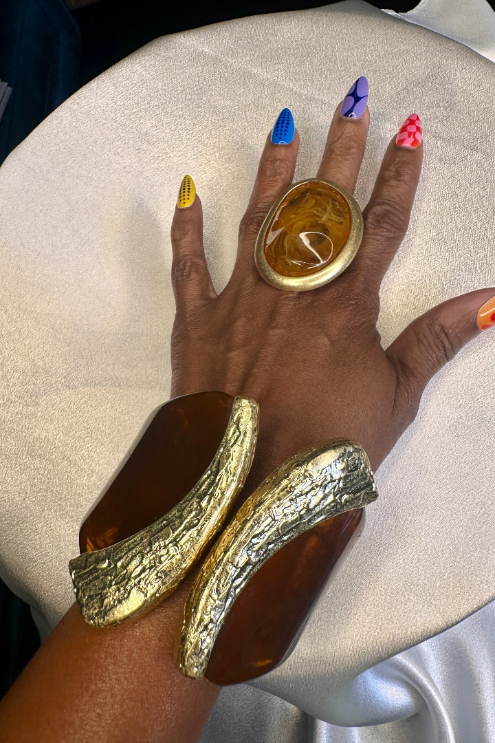 Wide Bold Sculpted Hinged Bangle Bracelet -  Topaz