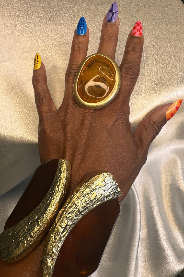 Wide Bold Sculpted Hinged Bangle Bracelet -  Topaz