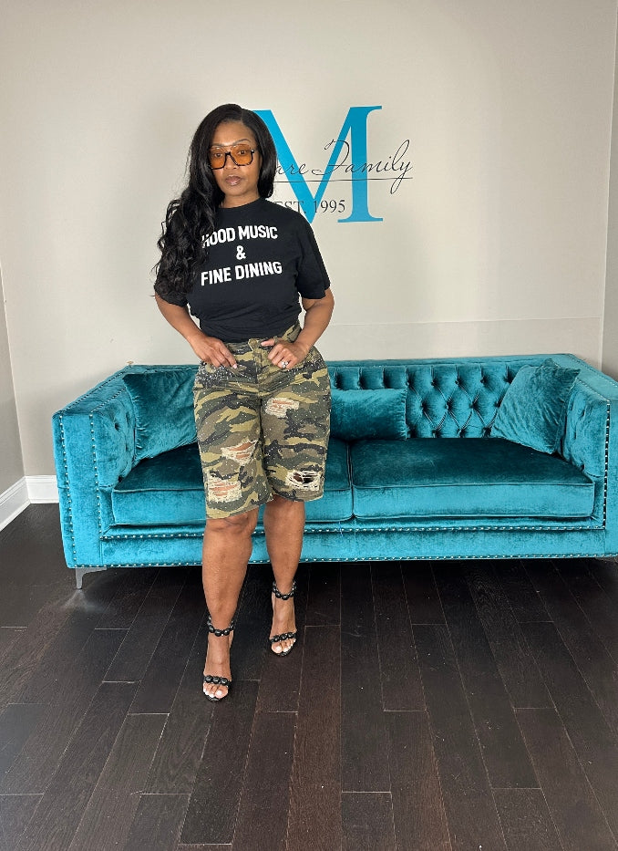 Sparkle Distressed Camo Jorts