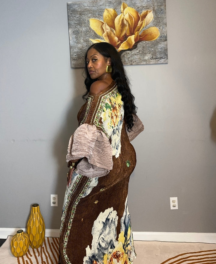 Own the room ruffled maxi dress - chocolate Tan Cream Blend
