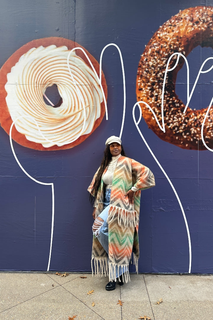 Winter Chevron Stripe Split Kimono Coat-Green Orange Tan Blend Ships 12/5