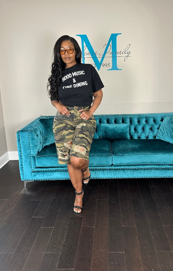 Sparkle Distressed Camo Jorts