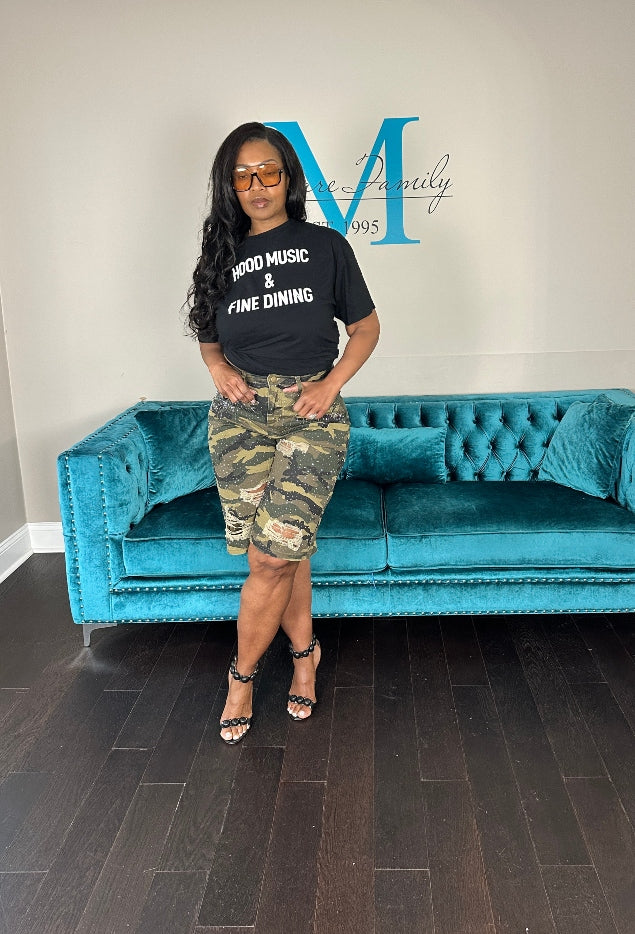 Sparkle Distressed Camo Jorts