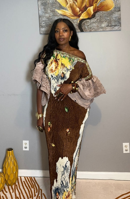 Own the room ruffled maxi dress - chocolate Tan Cream Blend