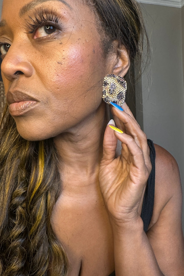 Leopard Bling Studded Chunky  Stud Earrings
