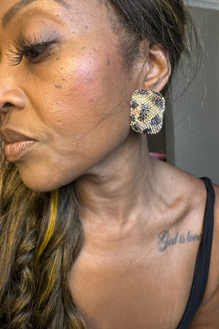 Leopard Bling Studded Chunky  Stud Earrings