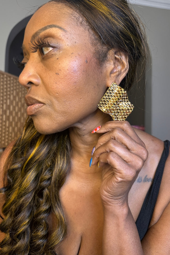 Gold Rhinestone Chunky  Stud Earrings