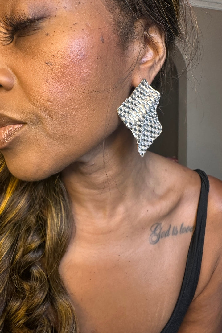 Silver Rhinestone Chunky  Stud Earrings