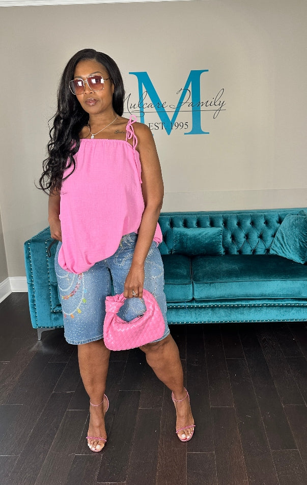 Chain print denim Jorts
