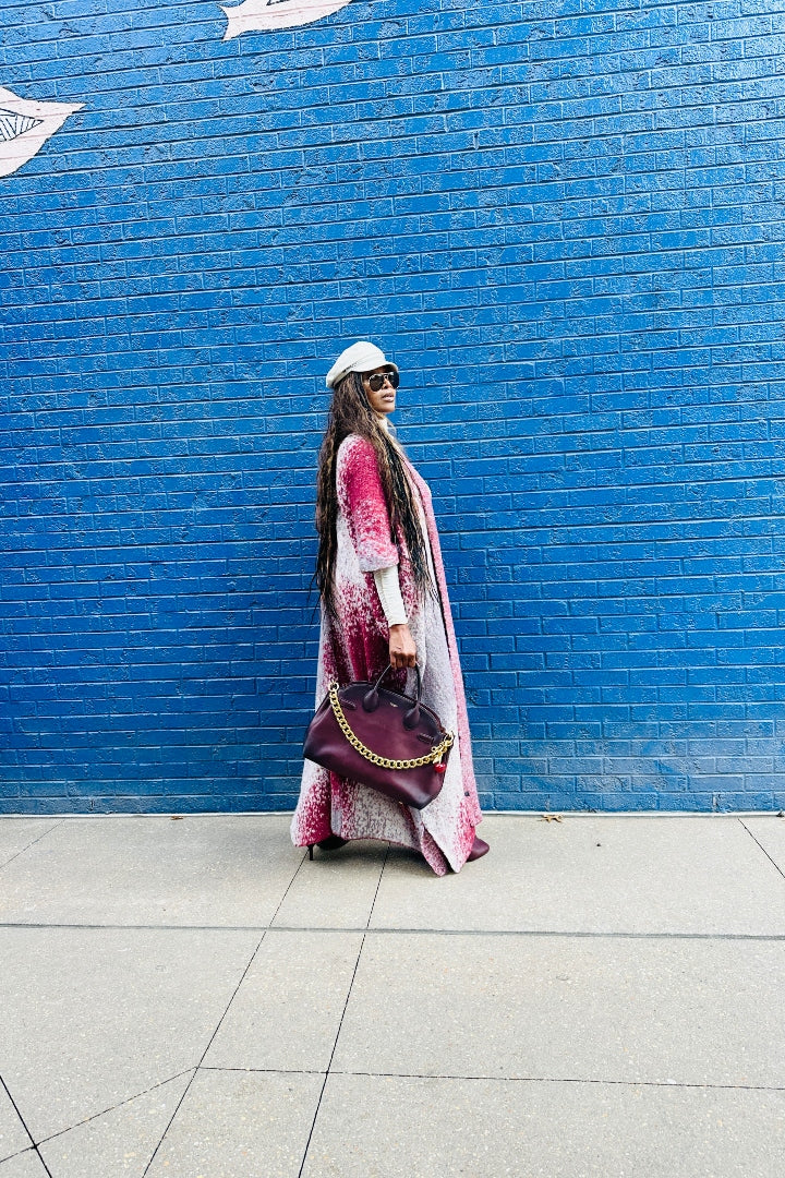 Ombre Open Front Long Cardigan Coat  Grey Burgundy Wine Blend Ships 12/5