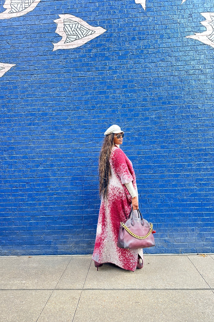 Ombre Open Front Long Cardigan Coat  Grey Burgundy Wine Blend Ships 12/5