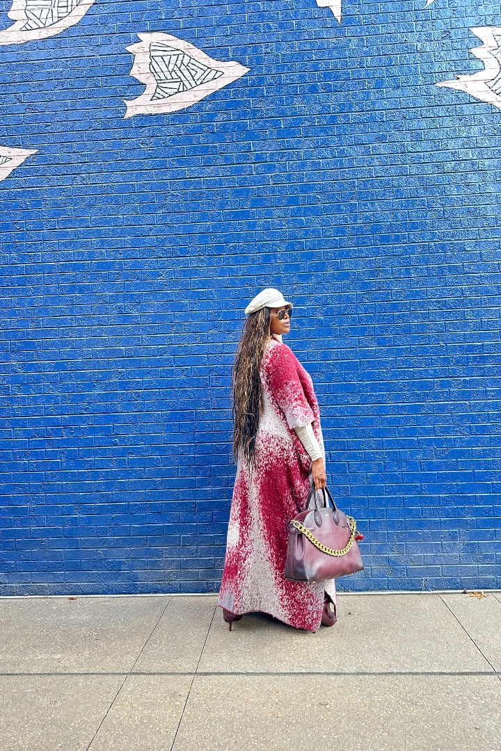 Ombre Open Front Long Cardigan Coat  Grey Burgundy Wine Blend Ships 12/5