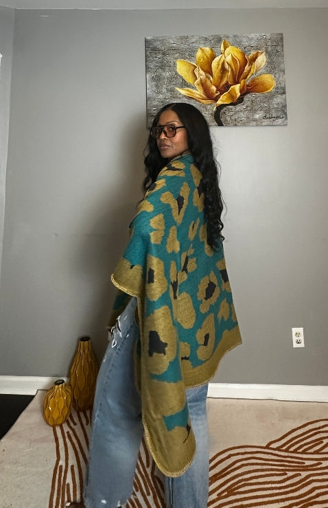 Aspen Open Front Poncho Kimono Coat -  Olive Green Teal Black