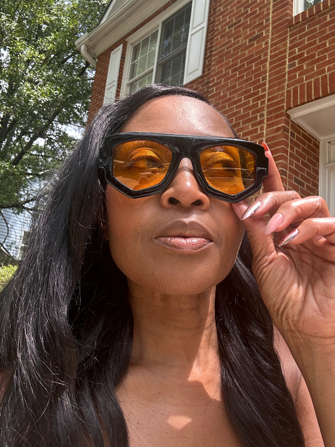 Fashion Oversize  Acrylic Sunglasses -Black with Warm Yellow Lenses