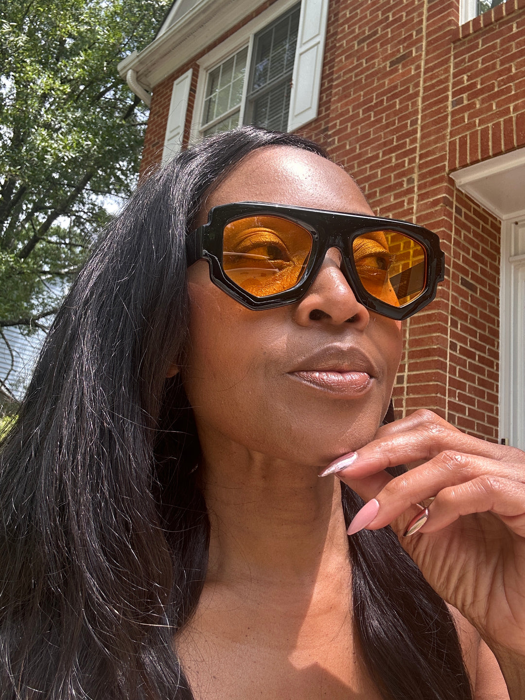 Fashion Oversize  Acrylic Sunglasses -Black with Warm Yellow Lenses