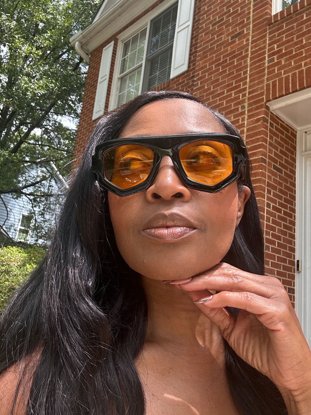 Fashion Oversize  Acrylic Sunglasses -Black with Warm Yellow Lenses