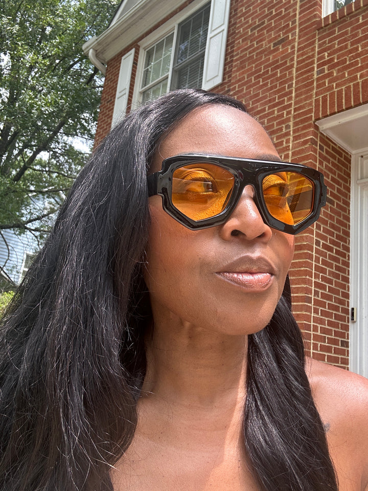 Fashion Oversize  Acrylic Sunglasses -Black with Warm Yellow Lenses