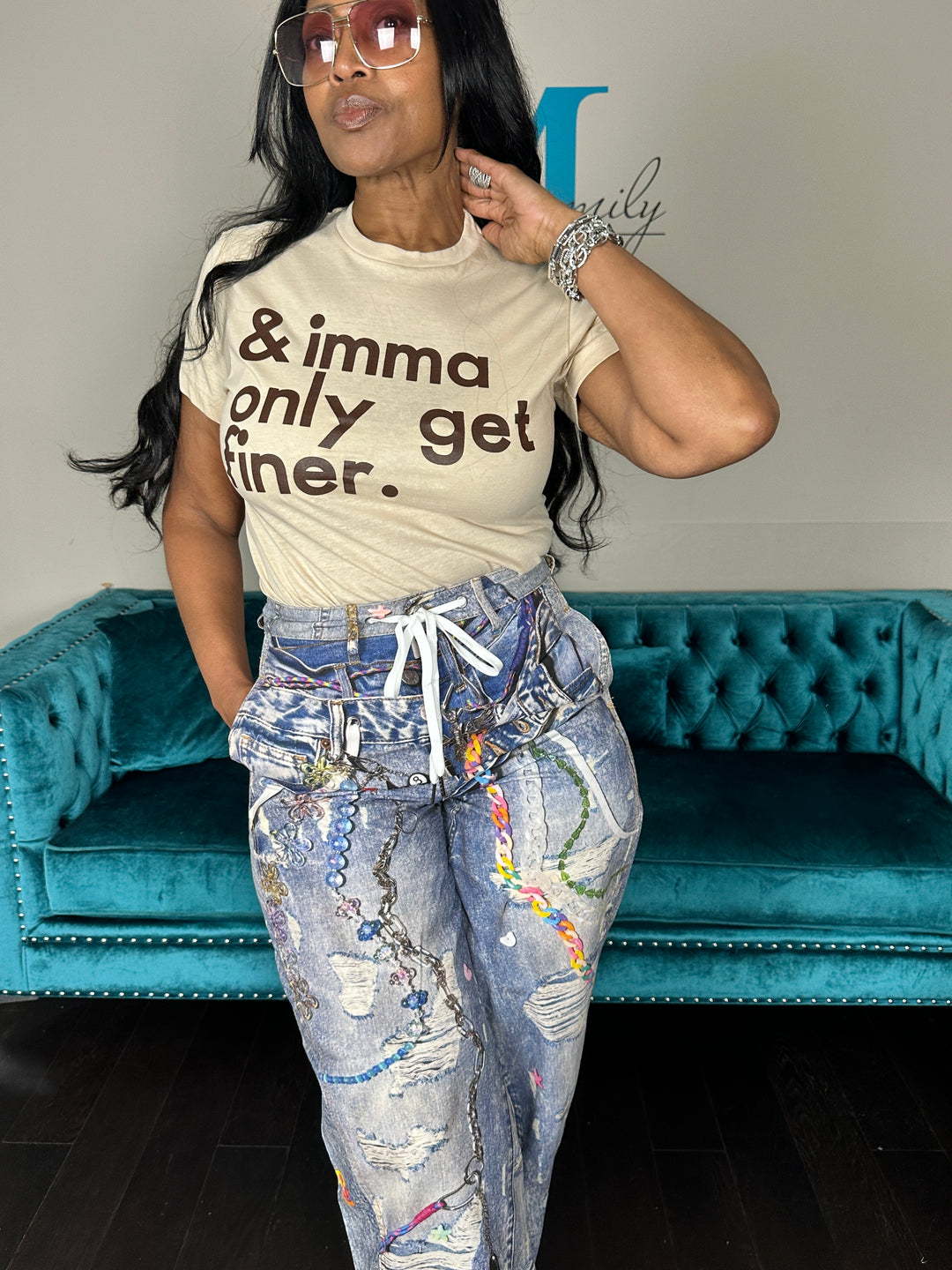I'ma Only Get Finer Tee - Tan with Brown letters