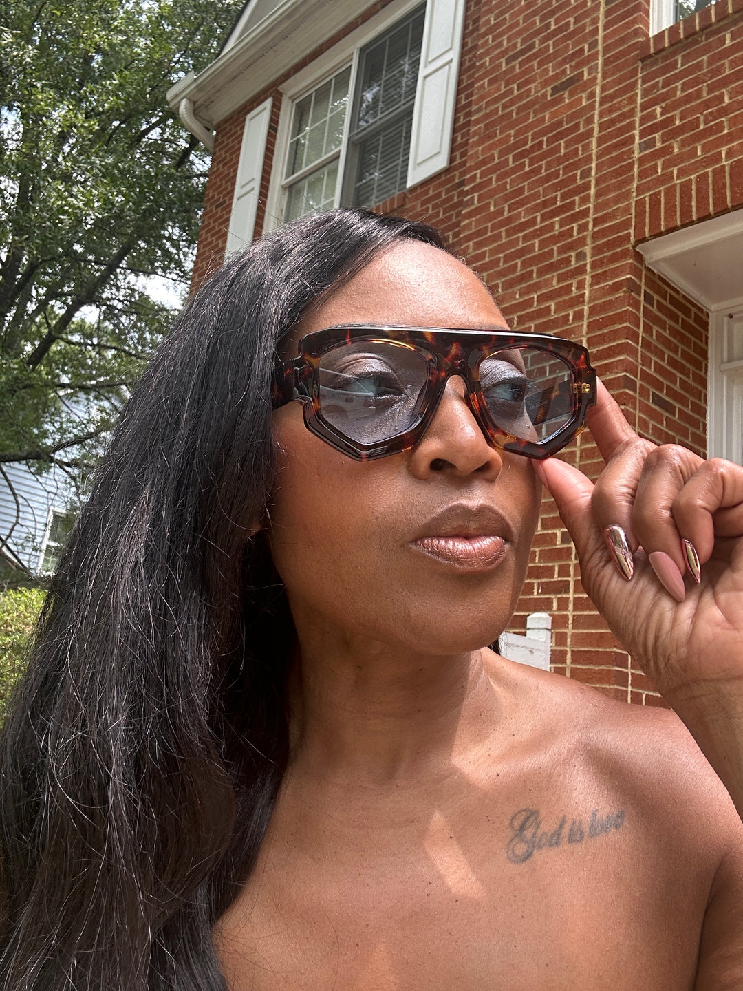 Fashion Oversize  Acrylic Sunglasses -Leopard with Blue Lenses