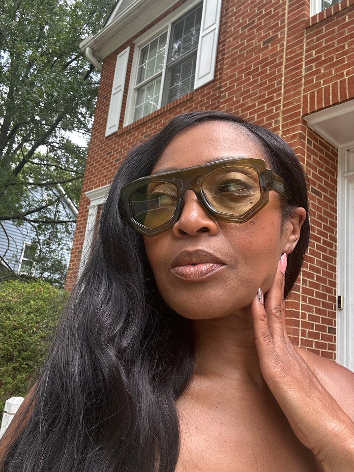 Fashion Oversize  Acrylic Sunglasses -Olive Green