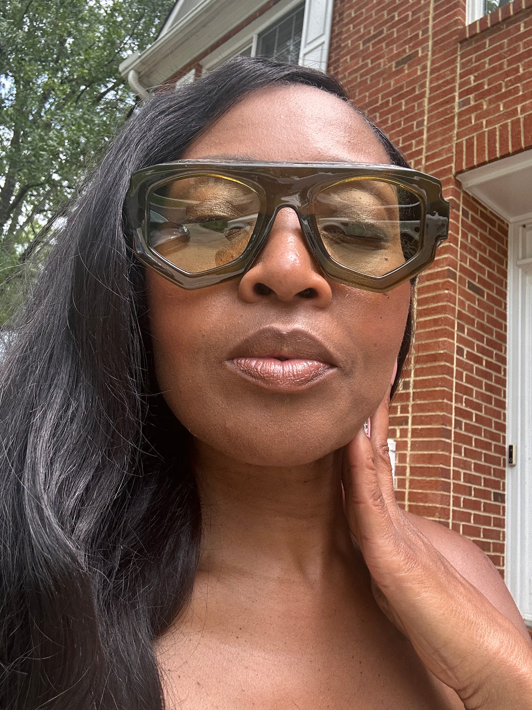 Fashion Oversize  Acrylic Sunglasses -Olive Green