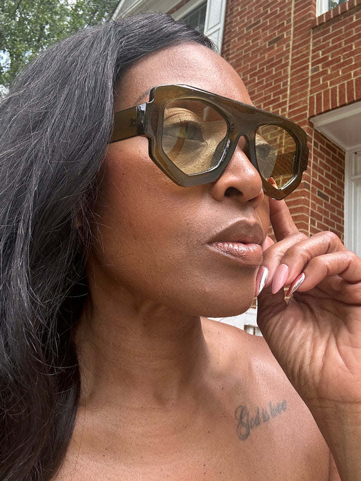 Fashion Oversize  Acrylic Sunglasses -Olive Green