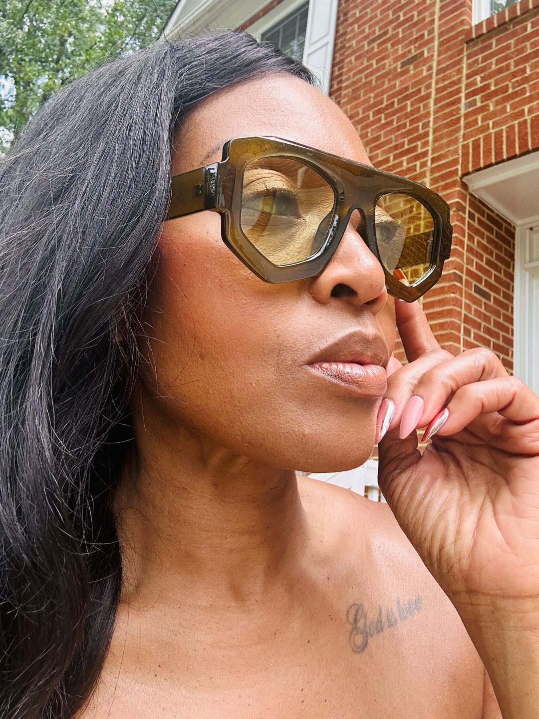 Fashion Oversize  Acrylic Sunglasses -Olive Green