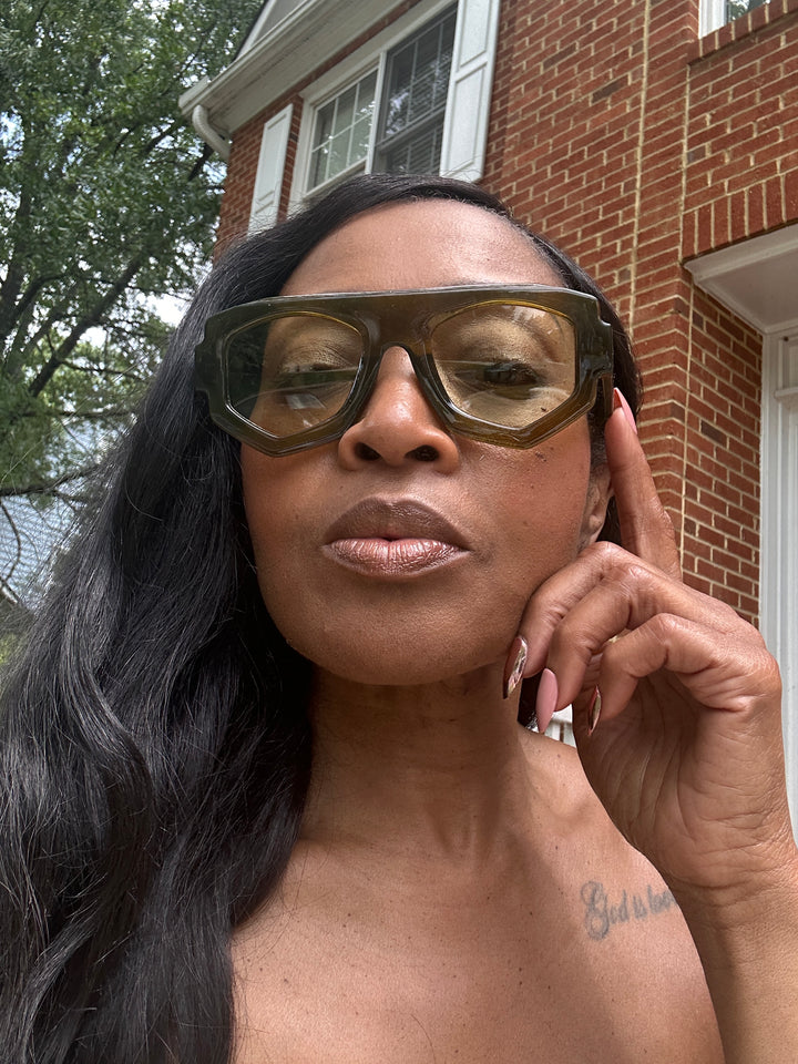 Fashion Oversize  Acrylic Sunglasses -Olive Green