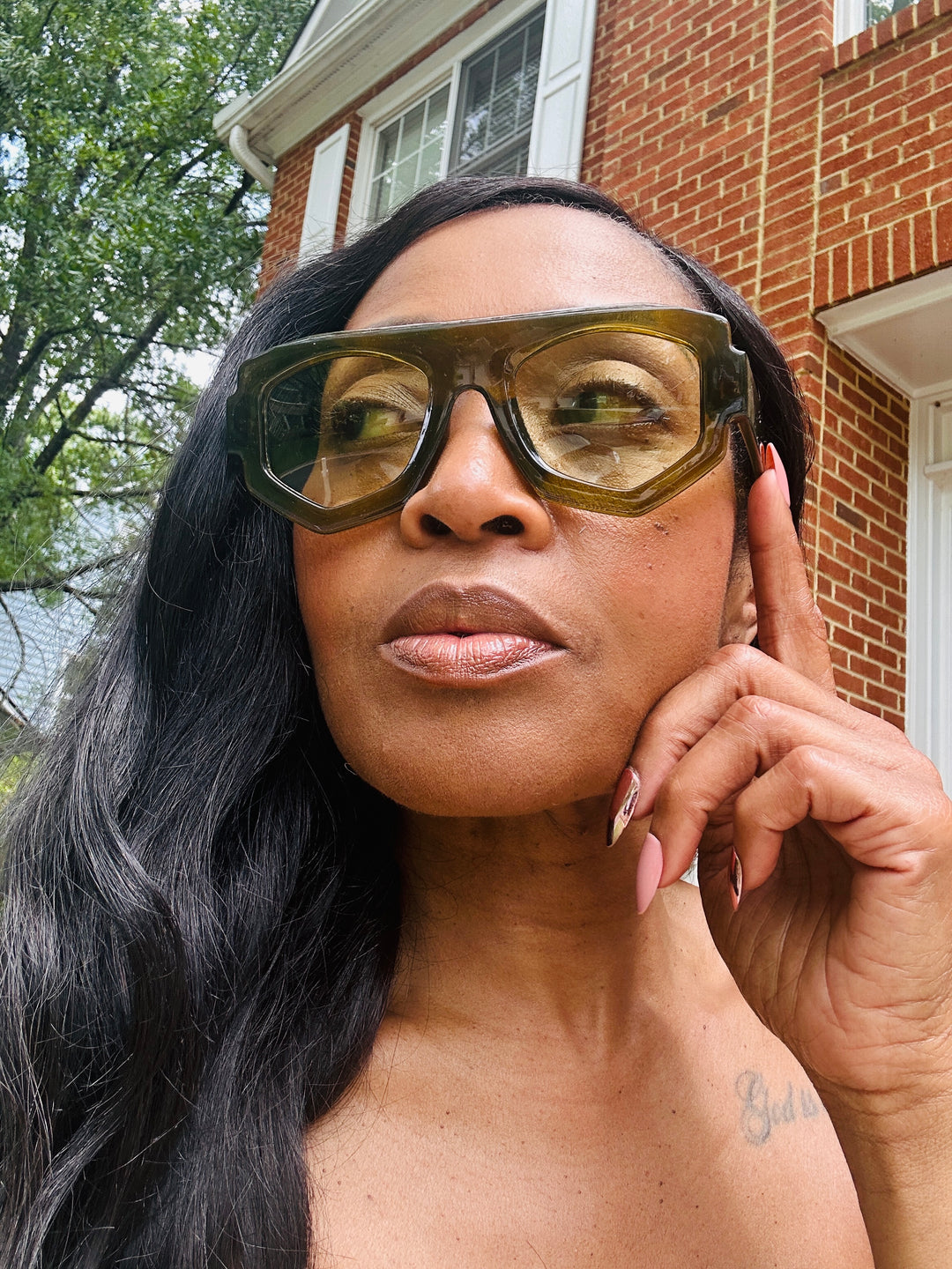 Fashion Oversize  Acrylic Sunglasses -Olive Green